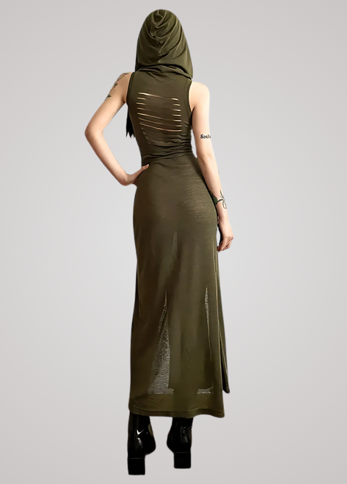 Gothanic Cyber Hooded Midi Dress - GD003