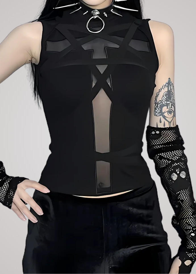 Gothanic Fairy Grunge Sheer Crop Top - GT020