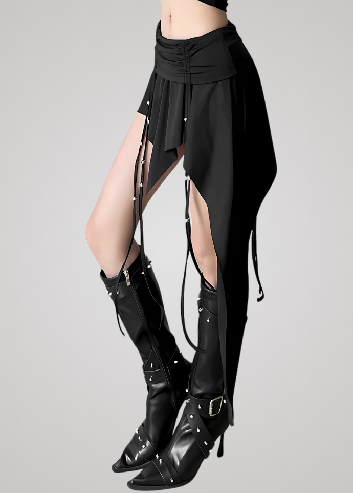 Gothanic Dropped Waist Drawstring Mini Skirt - GB011