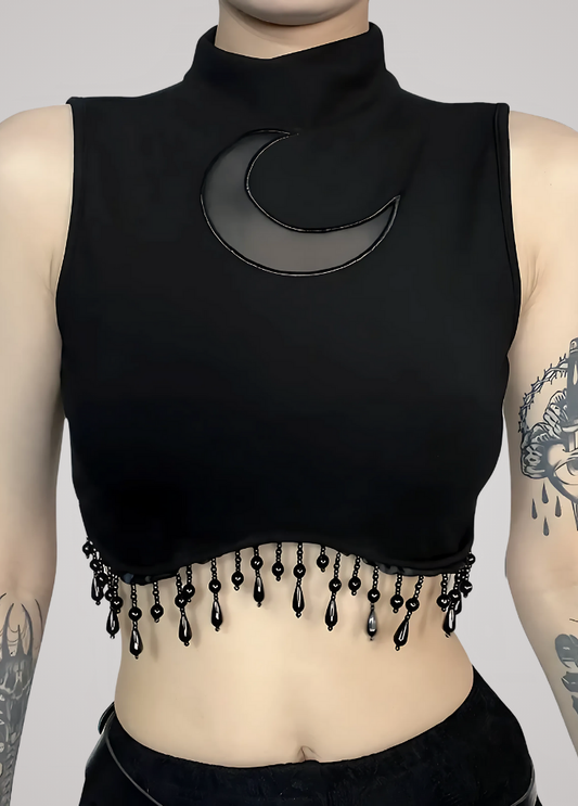 Gothanic Moon Chain Tassel Crop Top - GT013