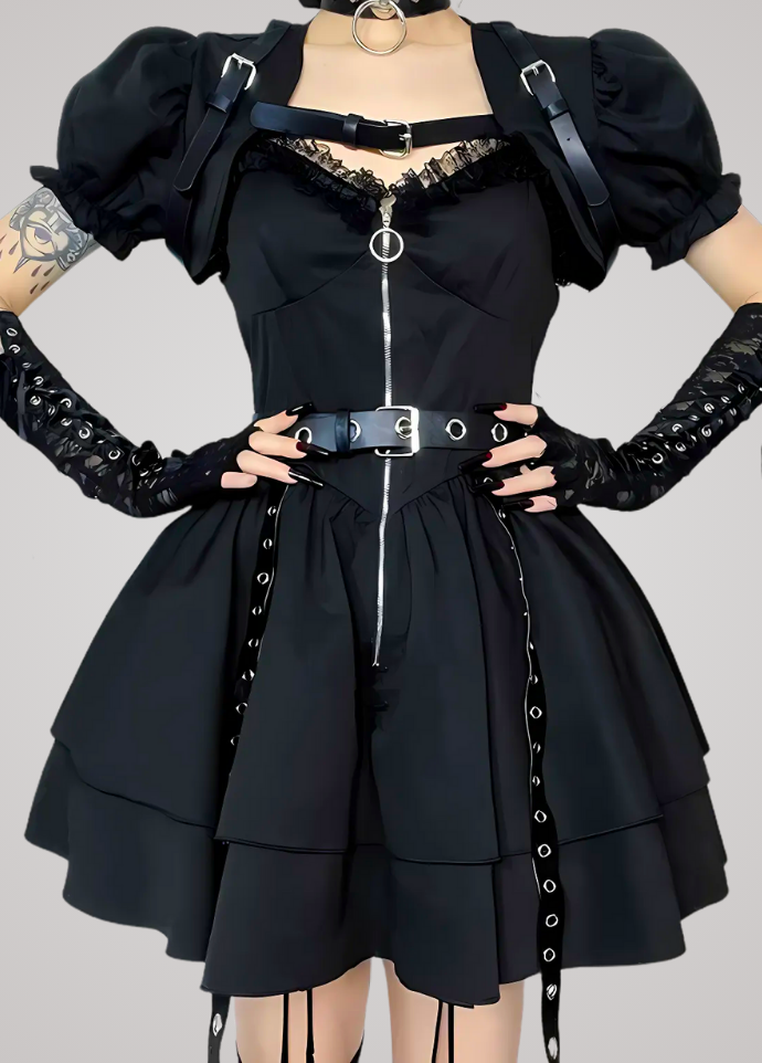 Gothanic Lolita Lace Ruffle Dress - GT017