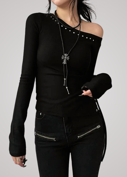 Gothanic Lace-Up Knit Black Top - GT018