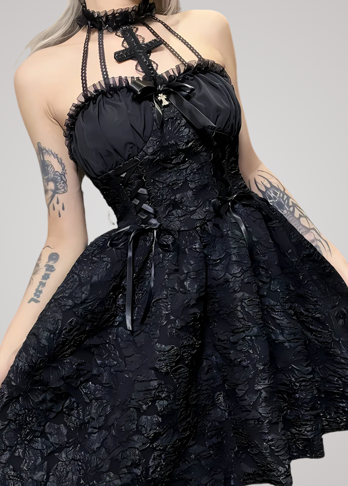 Gothanic Jacquard A-line Halloween Dress - GD006