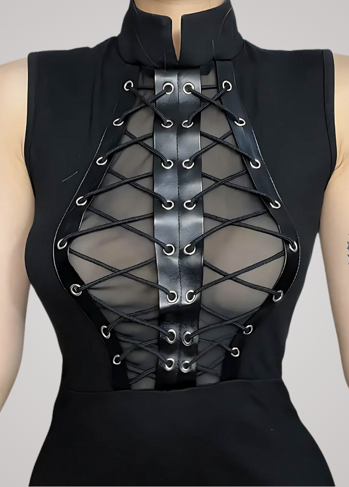 Gothanic Sheer Patchwork Maxi Dress - GD010