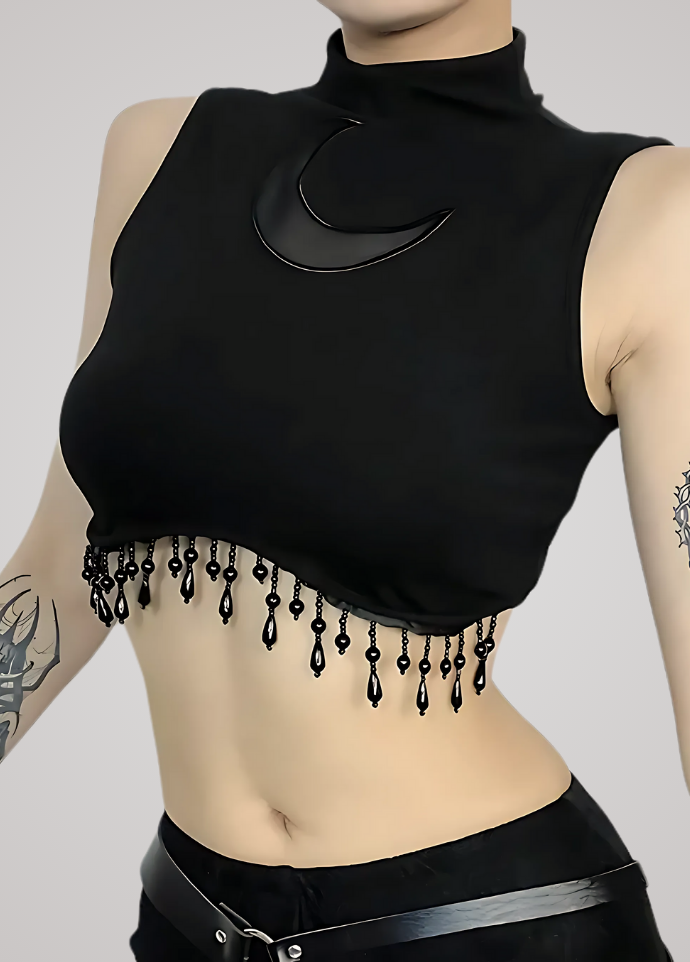 Gothanic Moon Chain Tassel Crop Top - GT013