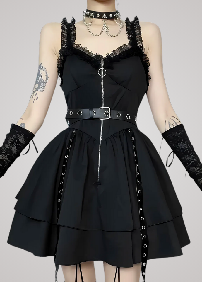 Gothanic Lolita Lace Ruffle Dress - GT017