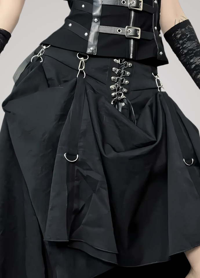Gothanic Irregular A-line Buckle Skirt - GB012