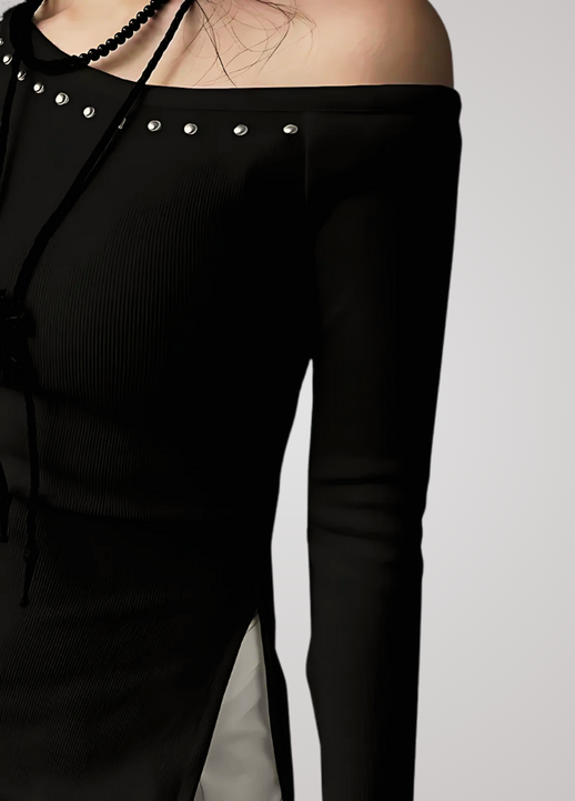 Gothanic Lace-Up Knit Black Top - GT018