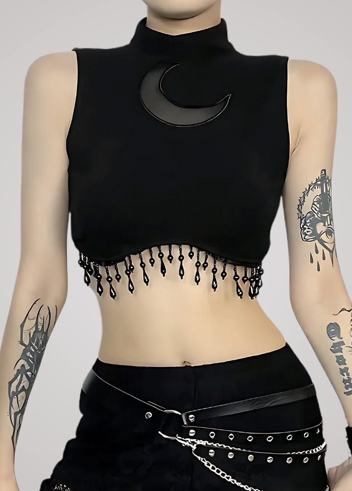 Gothanic Moon Chain Tassel Crop Top - GT013