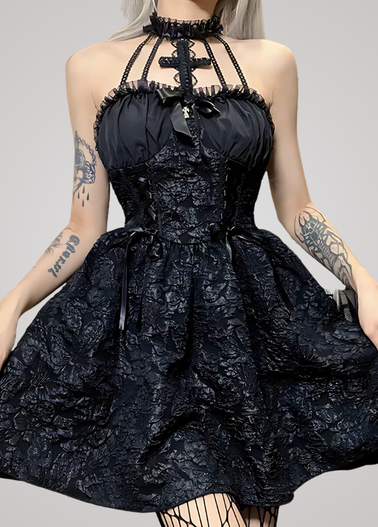 Gothanic Jacquard A-line Halloween Dress - GD006