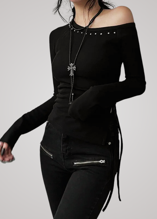 Gothanic Lace-Up Knit Black Top - GT018