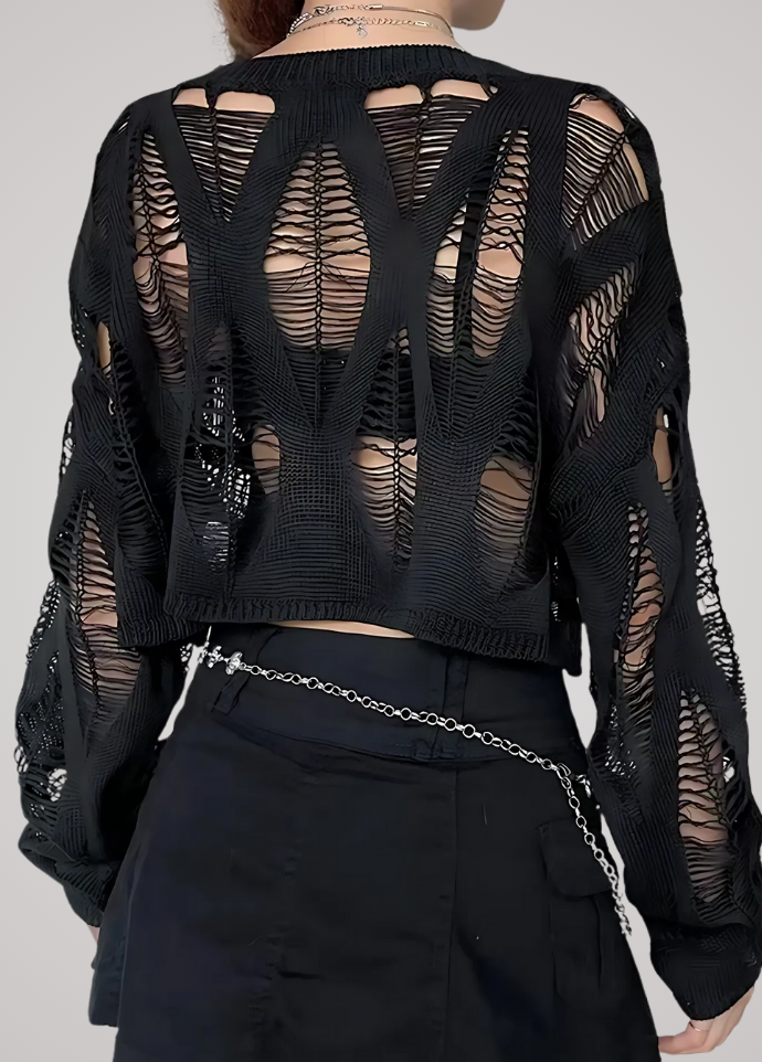 Gothanic Hollow Knit Crop Top - GT019