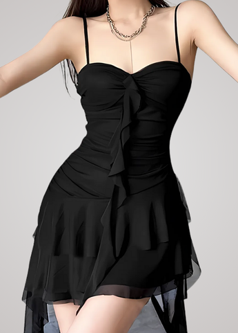 Gothanic Fairycore Backless Ruffle Mini Dress - GD023