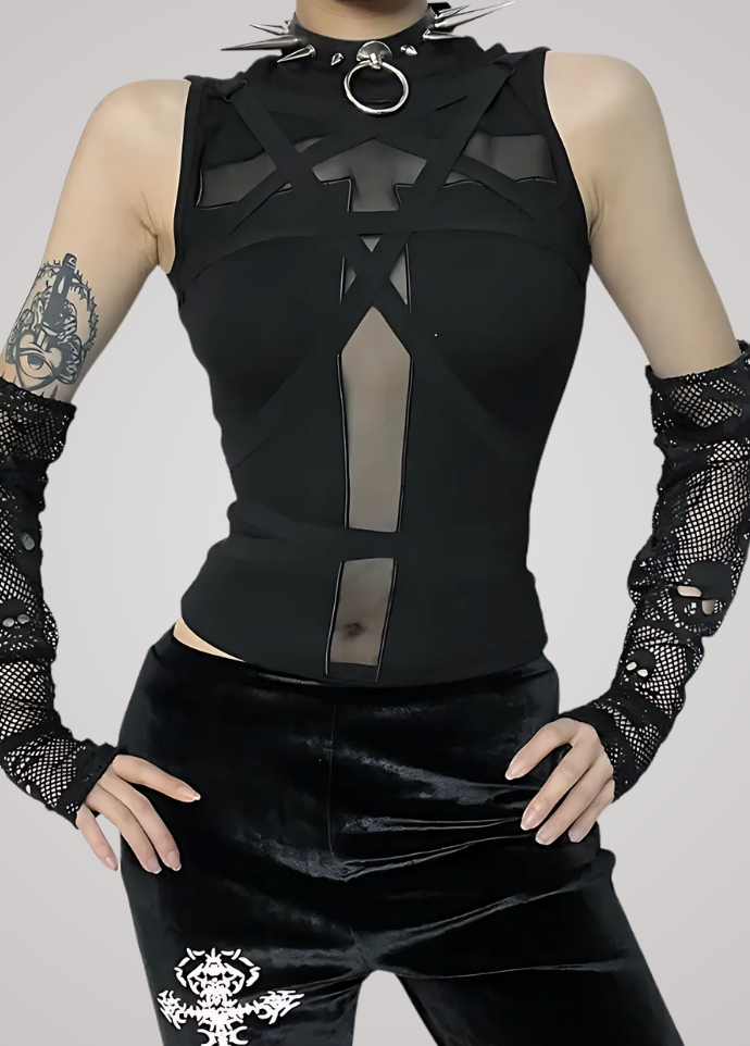 Gothanic Fairy Grunge Sheer Crop Top - GT020