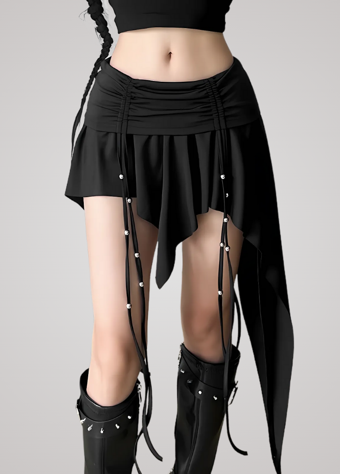 Gothanic Dropped Waist Drawstring Mini Skirt - GB011