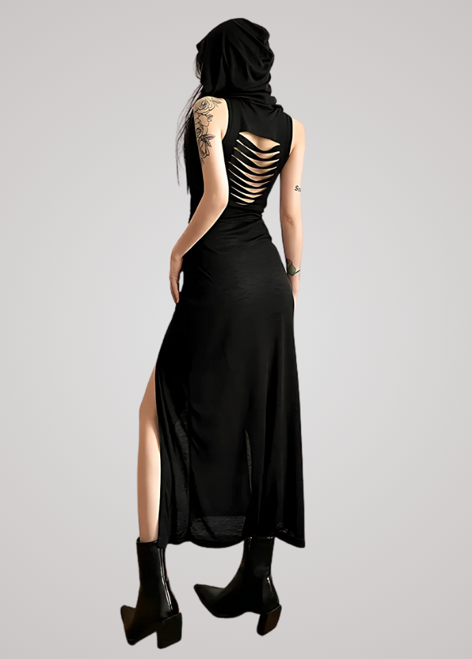 Gothanic Cyber Hooded Midi Dress - GD003