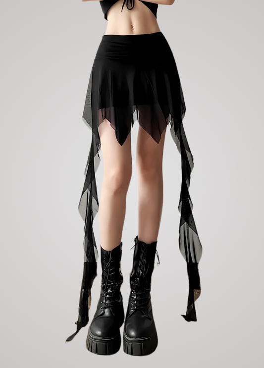 Gothanic Mesh Irregular Hem Skirt - GB005