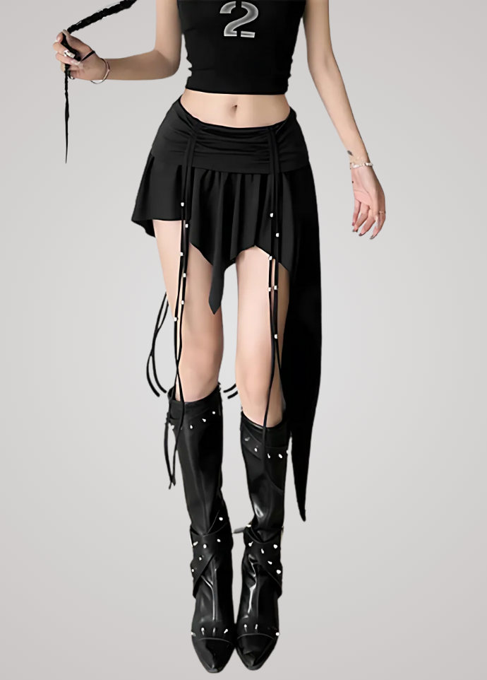 Gothanic Dropped Waist Drawstring Mini Skirt - GB011