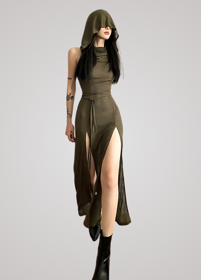 Gothanic Cyber Hooded Midi Dress - GD003