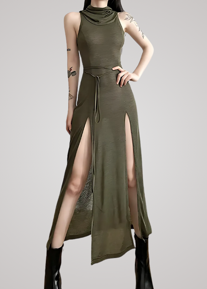 Gothanic Cyber Hooded Midi Dress - GD003